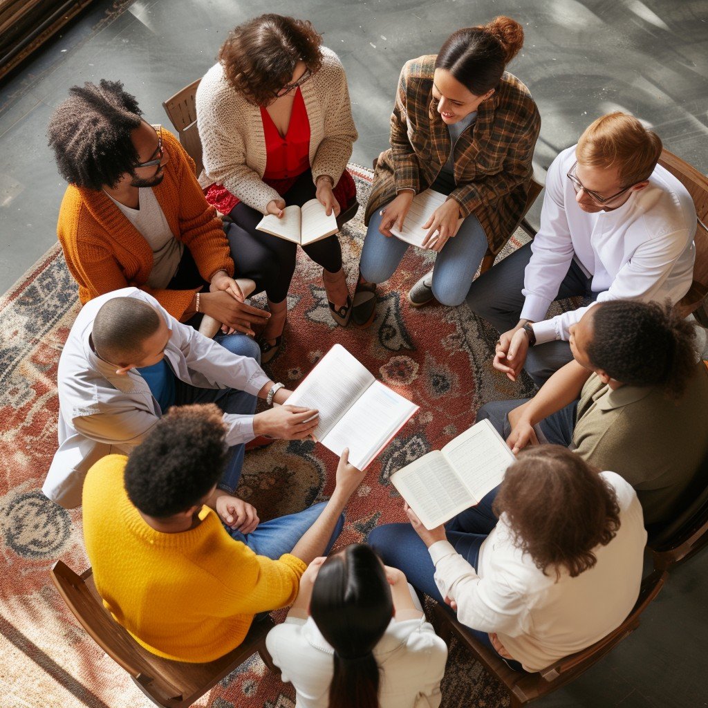 A warm, open group workshop or community discussion circle (non-clinical)